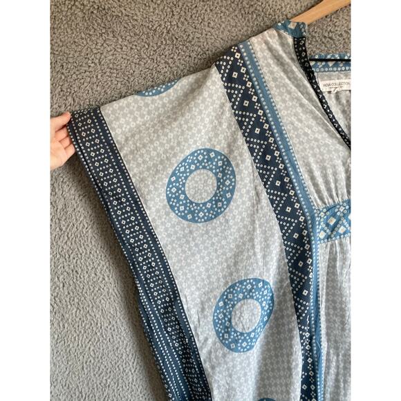 Emerson Fry Maxi Dress Caftan One Size Geometric Oversized Blue Boho Hippie - Picture 5 of 16